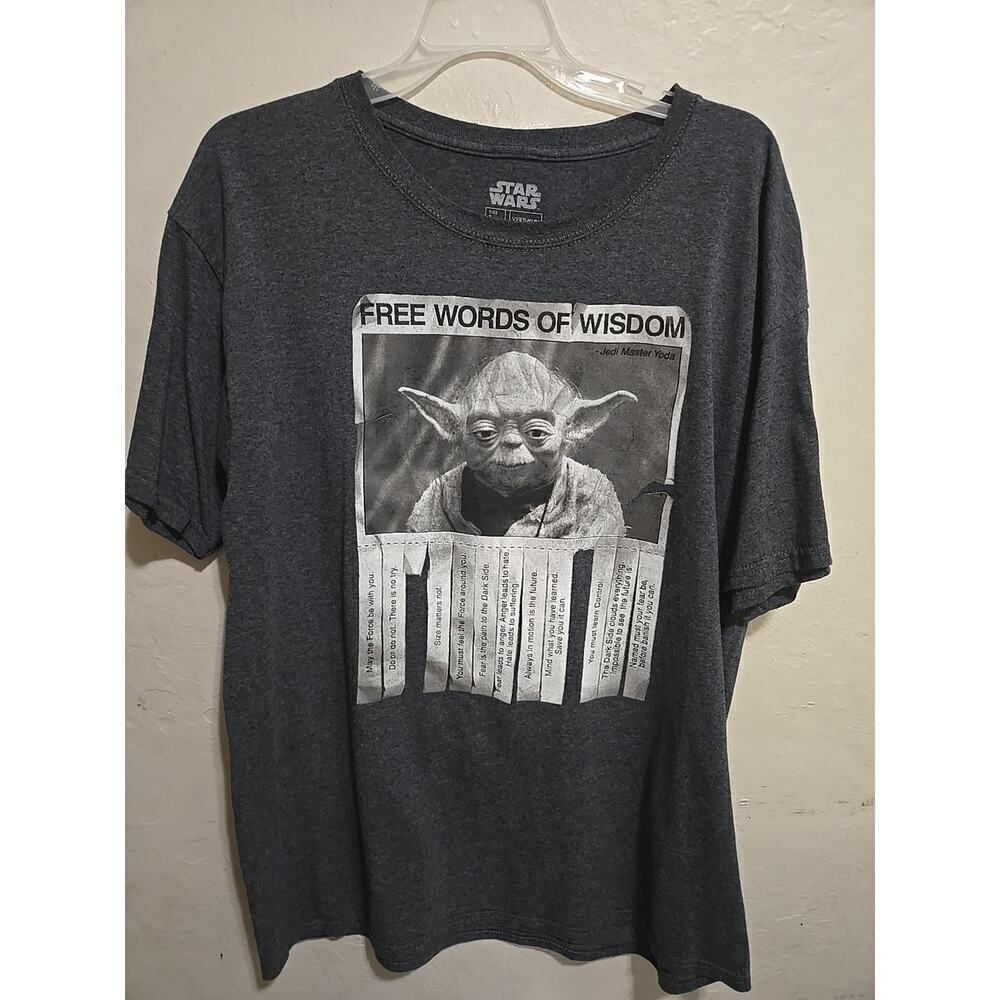 T Shirts - Star Wars Yoda Free Words Of Wisdom Gray L - Excellent Condition